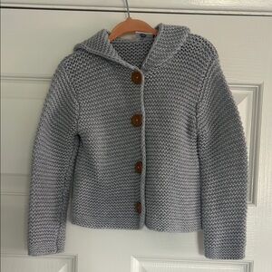 Nordstrom Gray Knit Hooded Sweater with Brown Buttons